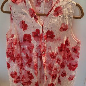 Tahari L Floral Button Down Blouse